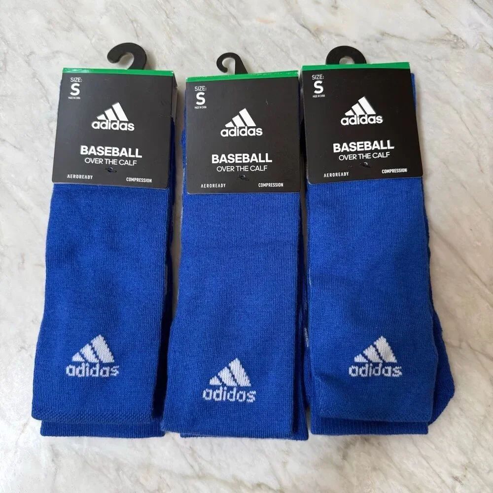 Adidas youth Baseball OVER-The-CALF SOCKS blue Compression Sz S NWT 3 pairs